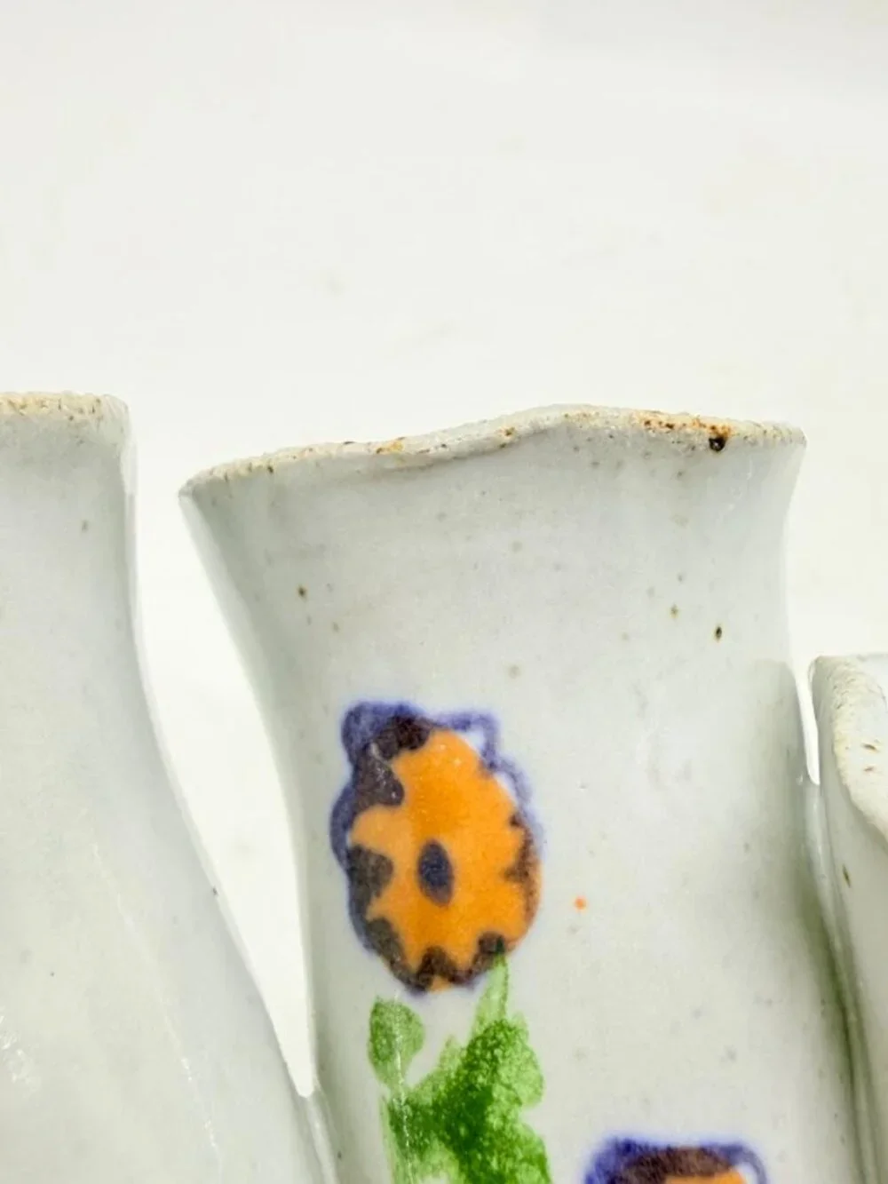 Studio Art Pottery Bud Vase 3-Finger Cluster Speckled Stoneware Signed Hull